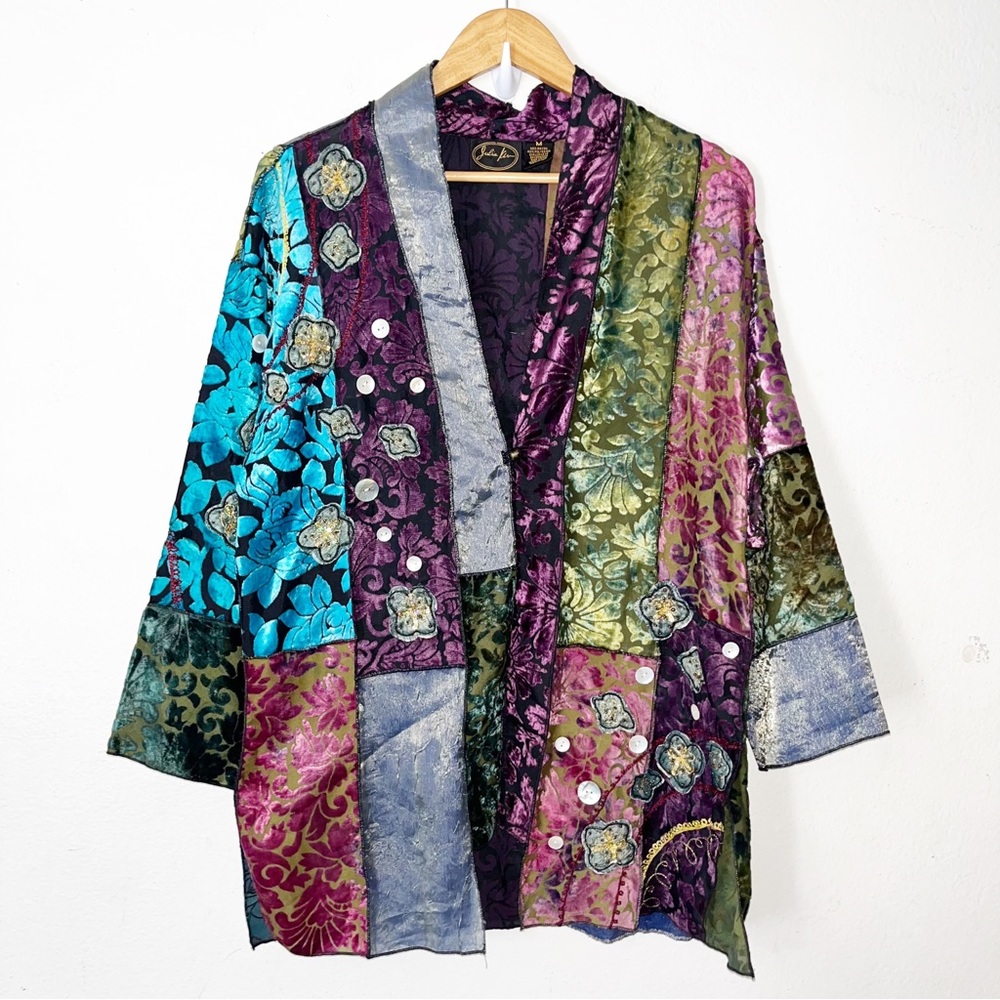 Julia Ken Kimono Women’s Sz M Patchwork Floral Embroidered Art Wear Lightweight